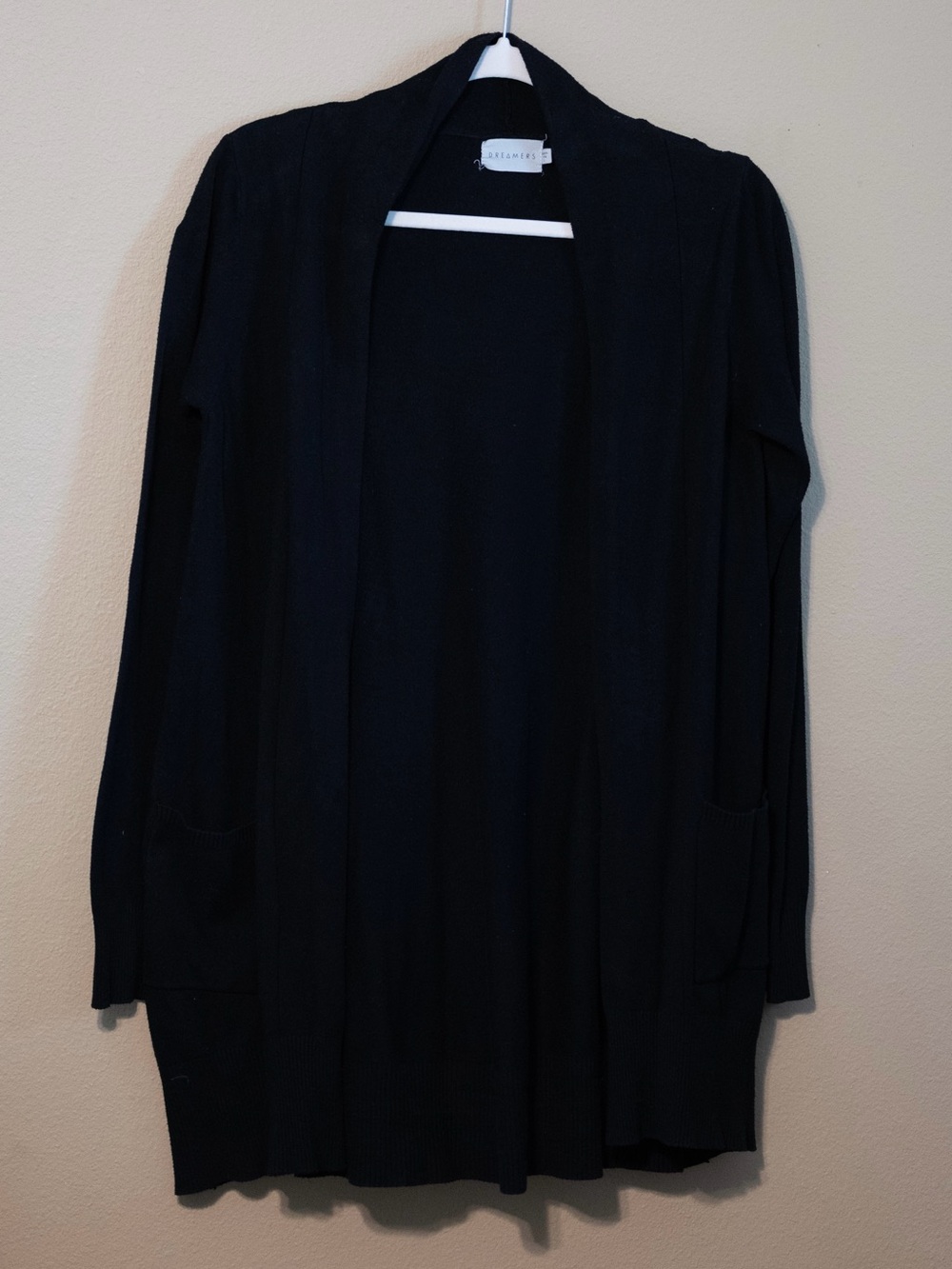 Dreamers Black Open Front Long Cardigan Pockets